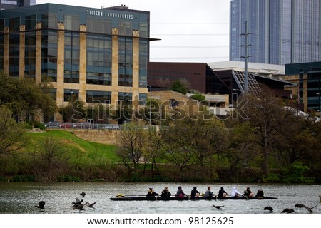 Austin, TX - March 9: SXSW Interactive Conference in Austin.   Rolling team practices on Lady Bird Lake