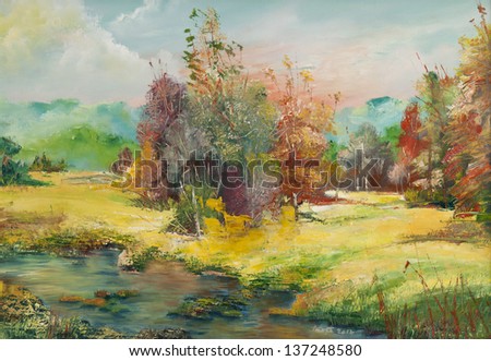 Oil canvas paintings, landscapes scene, this is my art work, I am author of this oil image