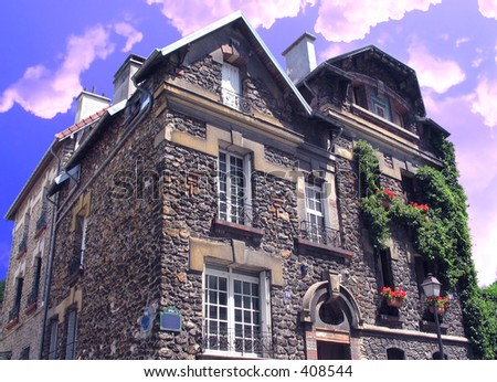 Old house from XIX century in Paris at top Monmartr