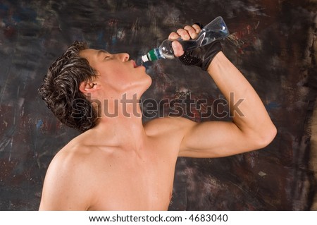 Man drinking water and refreshment his body