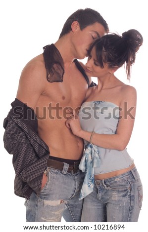 Young couple in love on white backgrounds