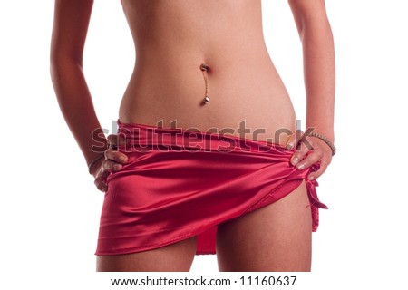 stock photo : Part of woman's body with piercing on navel