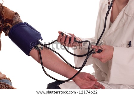 Doctor with stethoscope doing blood pressure