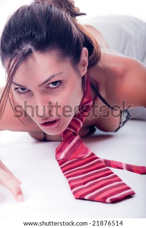 Close up of woman\'s necktie with clothes