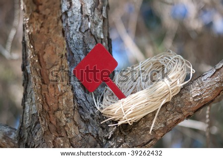 Nest in Tree with Blank Sign for you to add text.  Works well with for sale, for rent, welcome home, empty nest, etc.