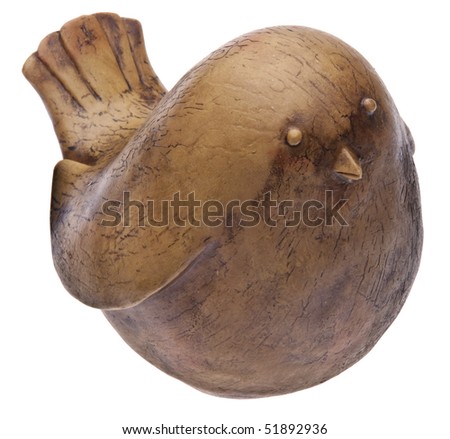 Small Fat Wooden Bird Isolated on White with a Clipping Path.