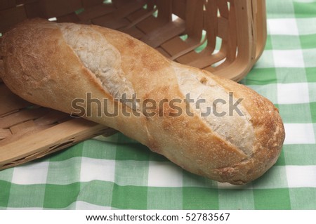 Loaf of Italian Bread Summer Picnic Scene on a Green Checkered Blanket.