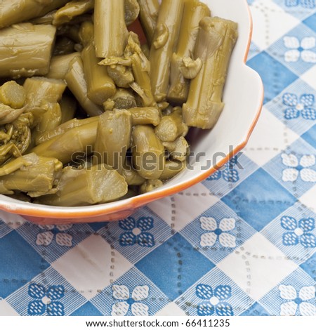 Close Up of Bowl of Canned Asparagus Food Concept.