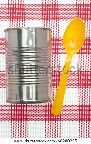 Canned Soup Food Concept with Can of Soup and Vibrant Spoons.