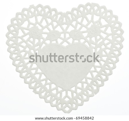 Decorative White Heart Doilie Isolated on White with a Clipping Path.