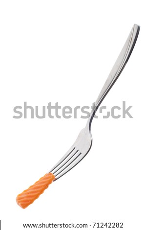 Carrot Slice on a Fork Isolated on White with a Clipping Path.
