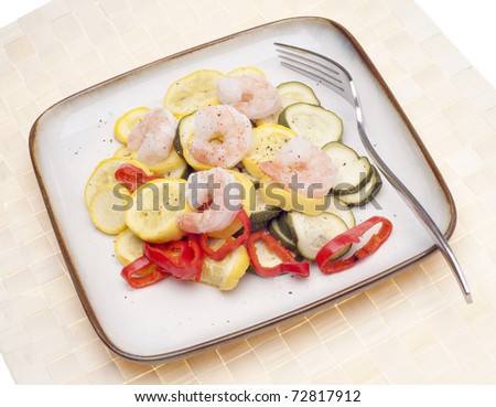 Fresh Steamed Vegetables and Shrimp Healthy Meal.