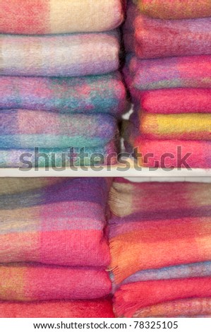 Colorful Blankets in a Wool Knitting Shop