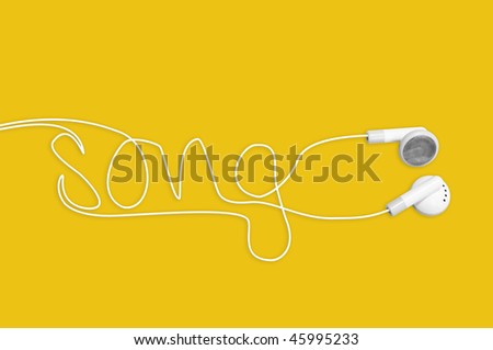 In ear headphones writing song on yellow