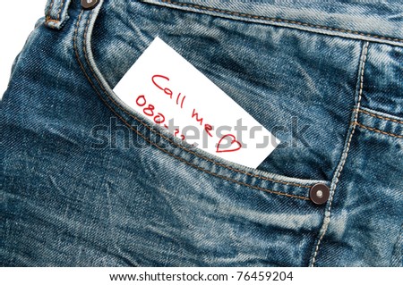 Jeans pocket with phone number note