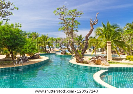 KOH KHO KHAO, THAILAND - NOV 7: Scenery of swimming pool at Andaman Princess Resort & SPA. Hotel was destroyed by tsunami in 2004 and rebuild, Koh Kho Khao, Phang Nga in Thailand on Nov. 7, 2012.