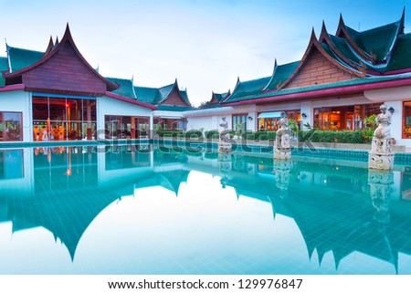 KOH KHO KHAO, THAILAND - NOV 5: Oriental Architecture of Andaman Princess Resort & SPA. Hotel was destroyed by tsunami in 2004 and rebuild, Koh Kho Khao island, Phang Nga in Thailand on Nov. 5, 2012.
