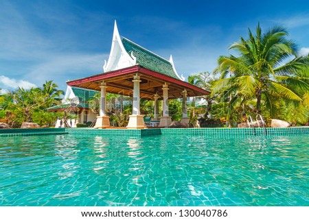 KOH KHO KHAO, THAILAND - NOV 14: Oriental architecture of Andaman Princess Resort & SPA. Hotel was destroyed by tsunami in 2004 and rebuild, Koh Kho Khao, Phang Nga in Thailand on Nov. 14, 2012.