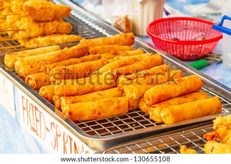 Deep fried spring rolls on the market in Thailand