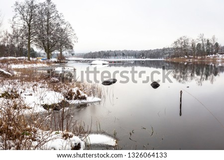 Winter scenery at the lake in Olofstrom, Sweden
