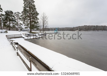 Winter scenery at the lake in Olofstrom, Sweden