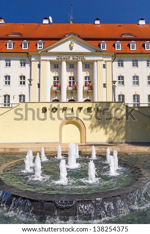 SOPOT, POLAND - MAY 06, 2013: Facade of Sofitel Grand Hotel on May 6, 2013 in Sopot. This five stars hotel was built in 1924 at the seaside of the Gdansk Bay, in the heart of old town and at the pier.