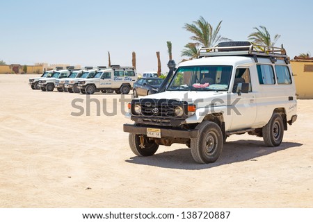 HURGHADA, EGYPT - APR 16: Jeep safari on the desert near Hurghada on 16 April  2013. Desert safari is one of the main local tourist attraction in Egypt.