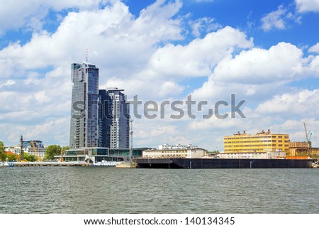 GDYNIA, POLAND - MAY 19: Modern architecture of Sea Towers skyscraper in Gdynia on 19 May 2013. Sea Towers is the 10th tallest building in Poland (143,6 meters) with 38 floors.