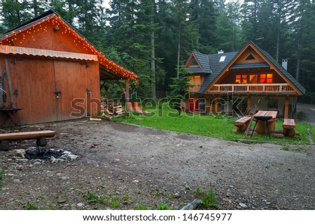 Wooden shelter in the forest of Tatra mountains, Poland