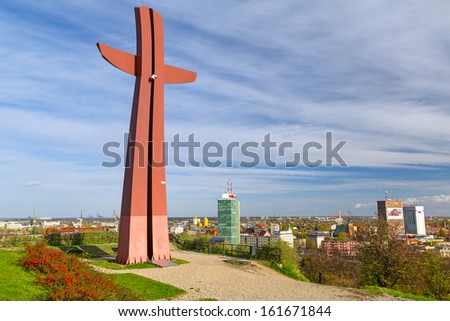 GDANSK, POLAND - 29 OCT 2013: Millenium cross on the hill in Gdansk on 29 October 2013. Gdansk is a Polish city on the Baltic coast, one of the main seaport and center of Tri City metropolitan area.