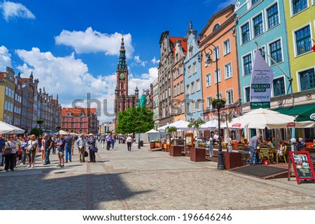 GDANSK, POLAND - 20 MAY: Architecture of the Long Lane in Gdansk on 20 May 2014. Baroque architecture of the Long Lane is one of the most notable tourist attractions of the city.