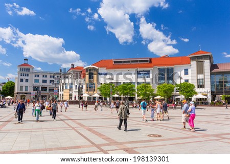 SOPOT, POLAND - 7 JUNE: Square at the Heroes of Monte Cassino Street in Sopot on 7 June 2014. Sopot is major health and tourist resort destination and has the longest wooden pier in Europe.