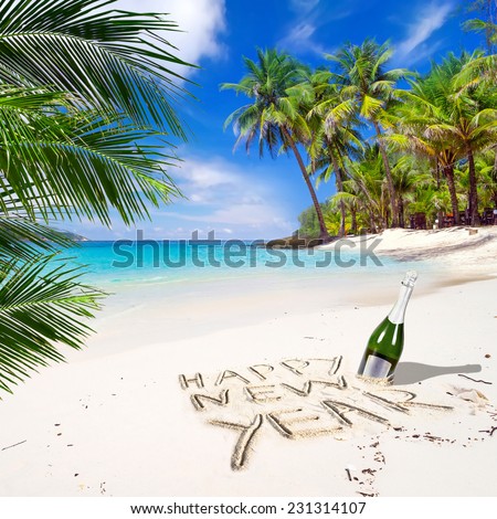 Happy New Year celebrations on the tropical beach