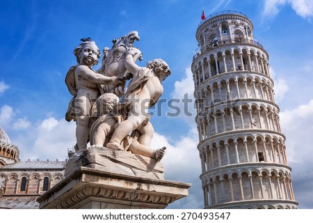 Leaning Tower of Pisa at sunny day, Italy