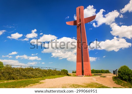 GDANSK, POLAND - MAY 11, 2015: Millenium cross on the hill in Gdansk, Poland. Gdansk is a Polish city on the Baltic coast, one of the main seaport and center of Tri City metropolitan area.