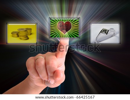 Woman hand choosing love symbol - all pictures are coming from my gallery
