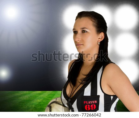 Referee woman on stadium background