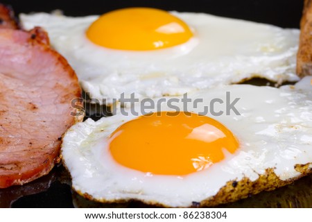 Irish breakfast with two eggs, bacon and toast