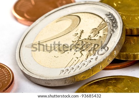 Two euro coin with small change