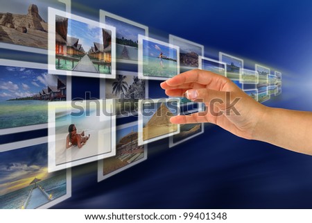 Hand reaching streaming multimedia from internet. All images coming from my gallery.