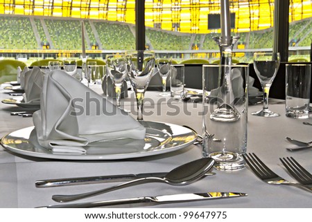 GDANSK, POLAND - FEBRUARY 4: VIP box with luxury table of PGE Arena stadium. The stadium was built specifically for the Euro 2012 Championship. February 4, 2012 in Gdansk, Poland.