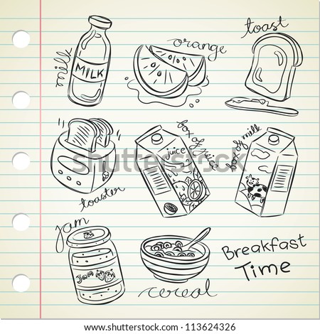 breakfast food in doodle style