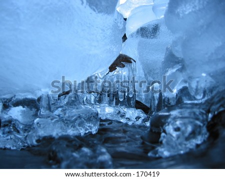 Picture taken underneath the ice cap of a river