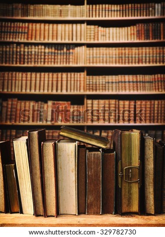 old books in a library.