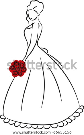 stock vector Bride with bunch of flowers sketch vector illustration
