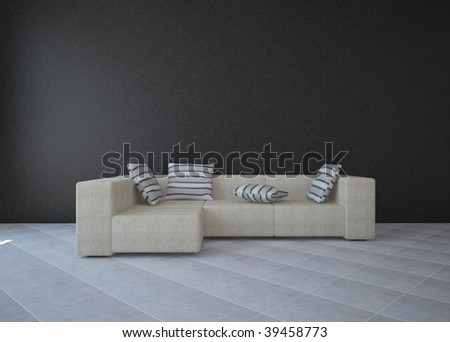 dark empty room with beige sofa