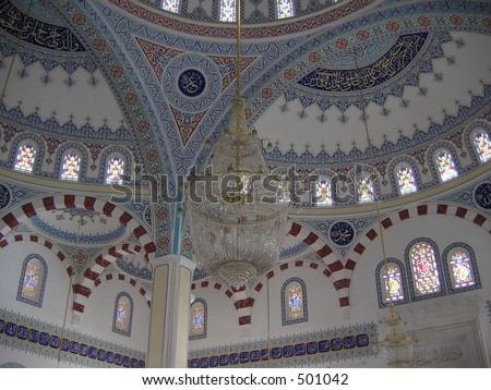 The decoration on walls inside a mosque in Turkey
