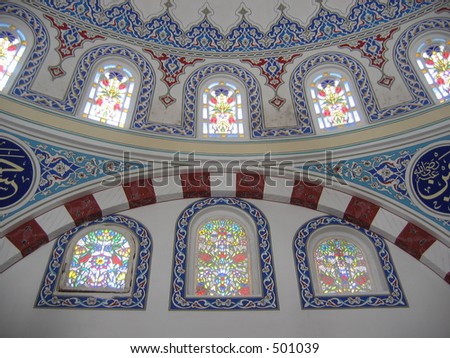The decoration on walls inside a mosque in Turkey