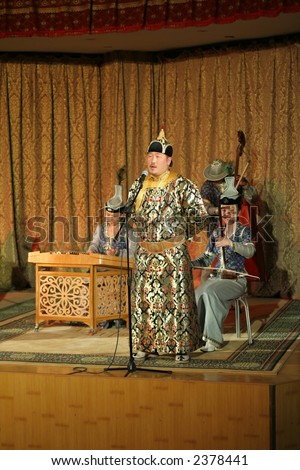 Mongolians performing national culture in music, song and custume