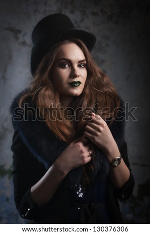 attractive female in cylinder hat (top-hat)